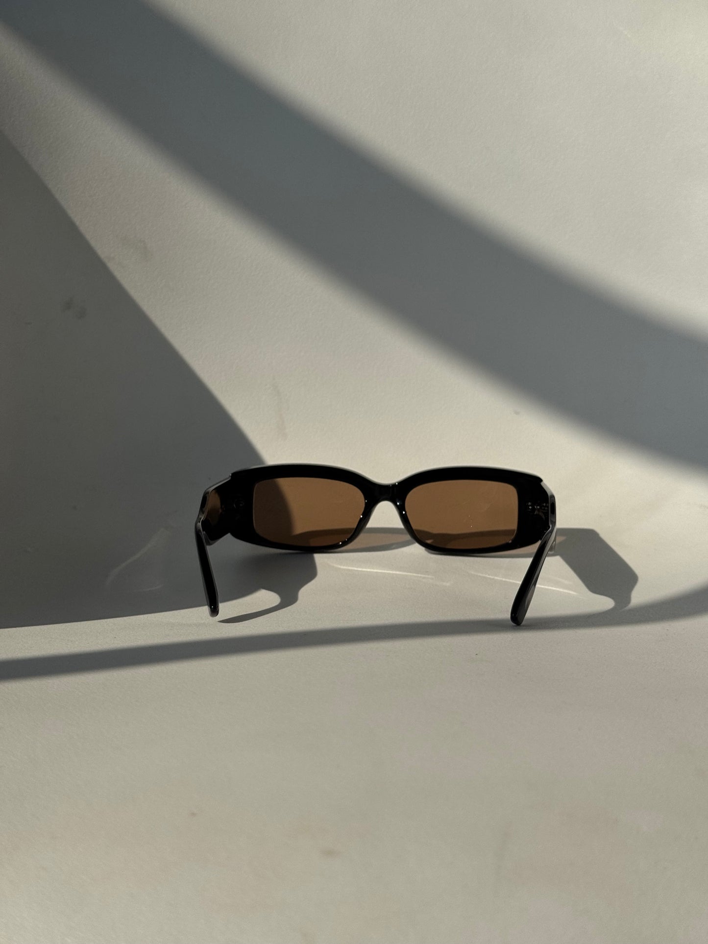 Shasta Square Double Stud Sunglasses In Brown Lens Black Frame