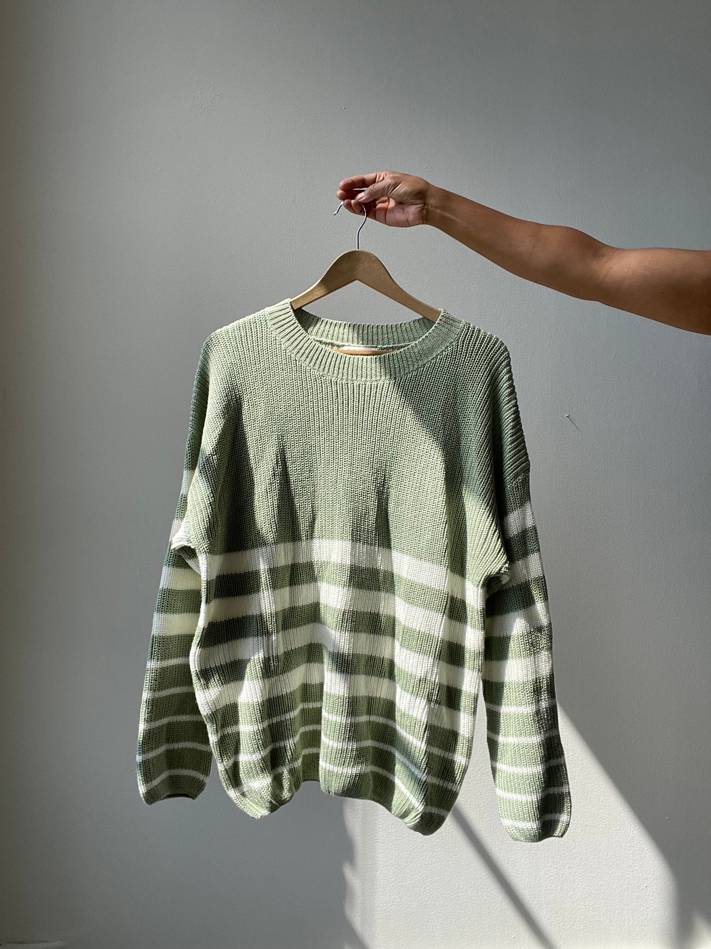Rowlett Cotton Oversized Striped Knit Sweater In Sage