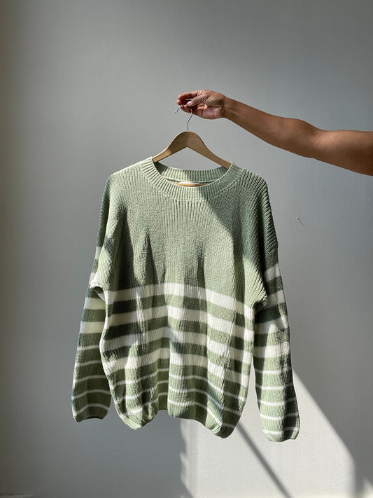 Rowlett Cotton Oversized Striped Knit Sweater In Sage