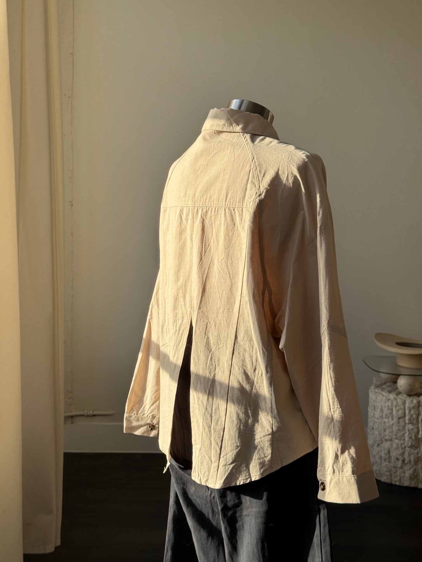 Stephen Cotton Open Back Button Down In Natural