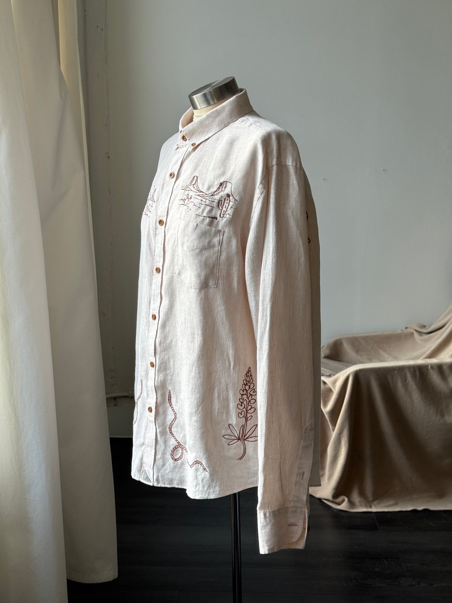 Jaxson Handcrafted Embroidered Button Down In Natural