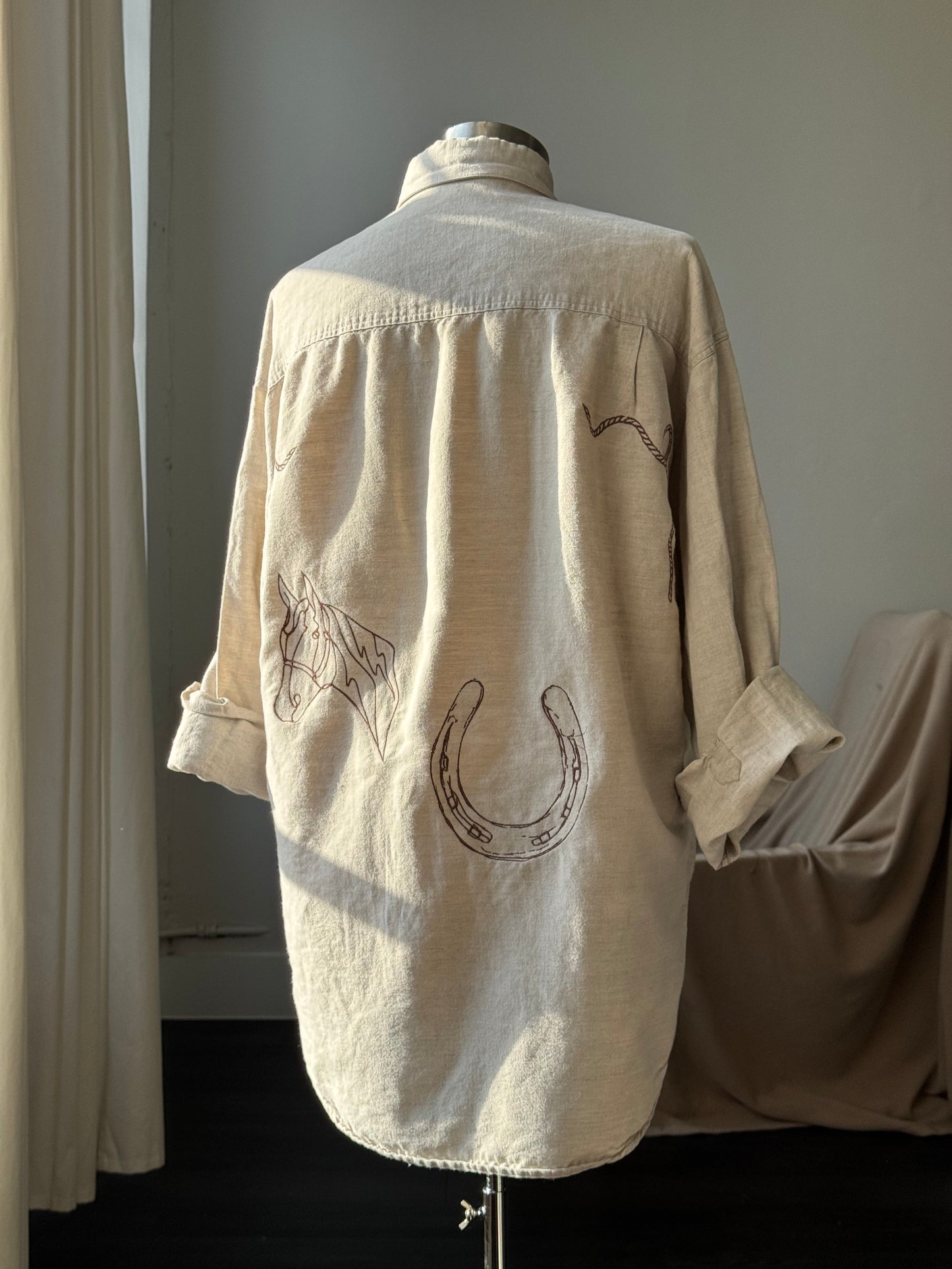 Jaxson Handcrafted Embroidered Button Down In Oatmeal