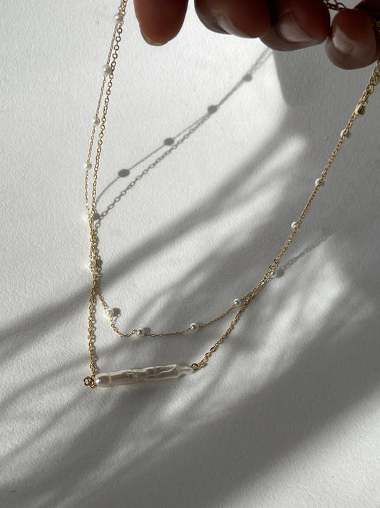 Organic Freshwater Pearl Bar Layered Pearl Bead Necklace In Gold