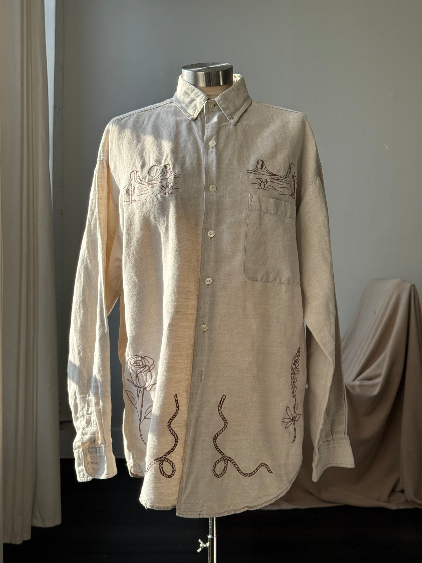 Jaxson Handcrafted Embroidered Button Down In Oatmeal
