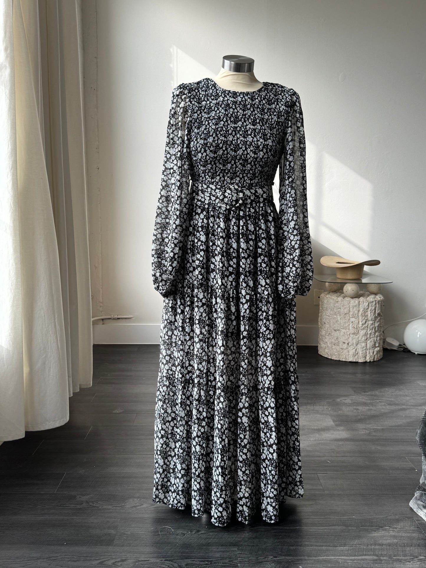 Melissa Floral Belted Maxi Dress In Black