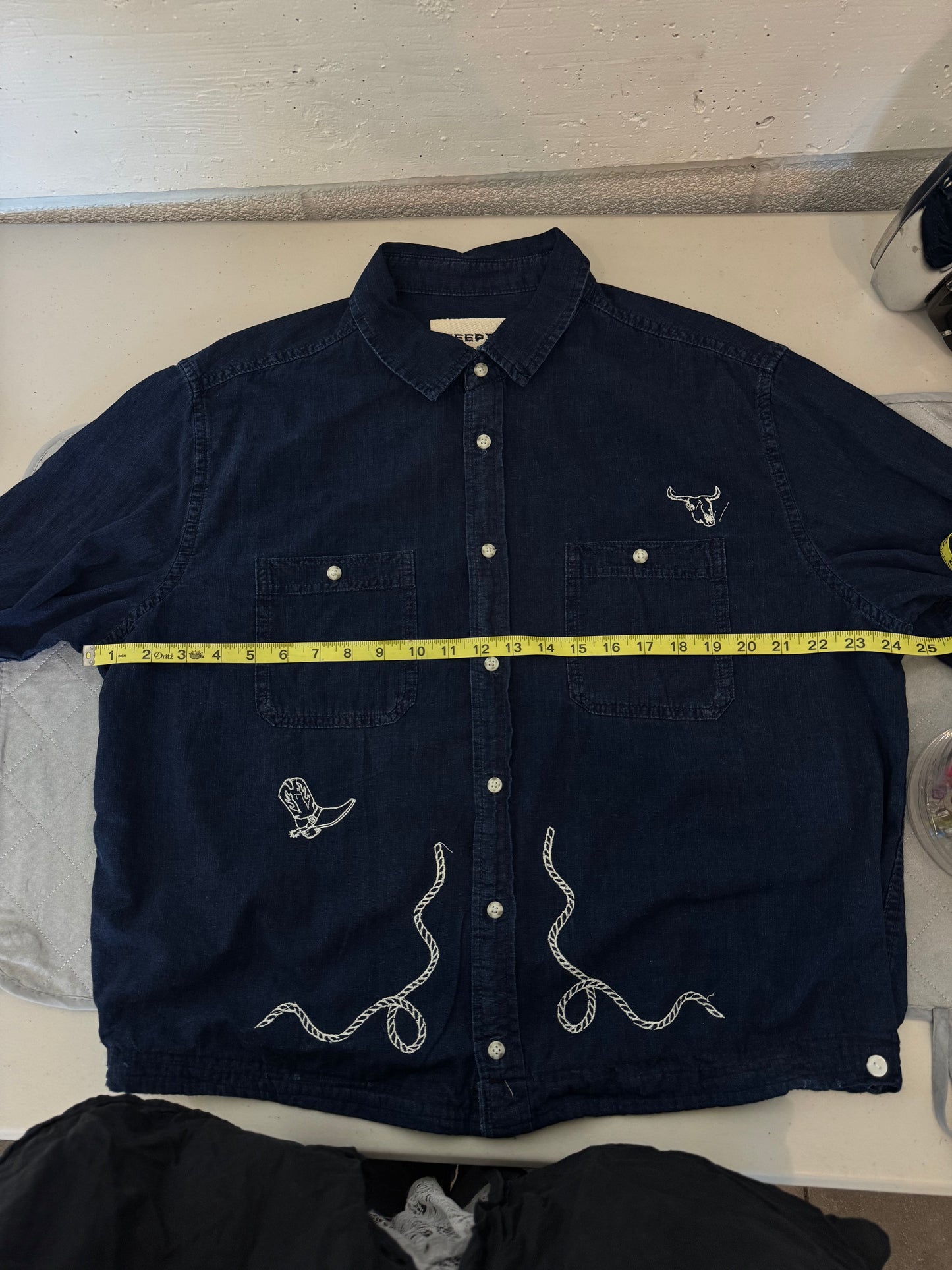 The Lawrence Handcrafted Sad Songs Cropped Cotton Button Down Long Sleeve