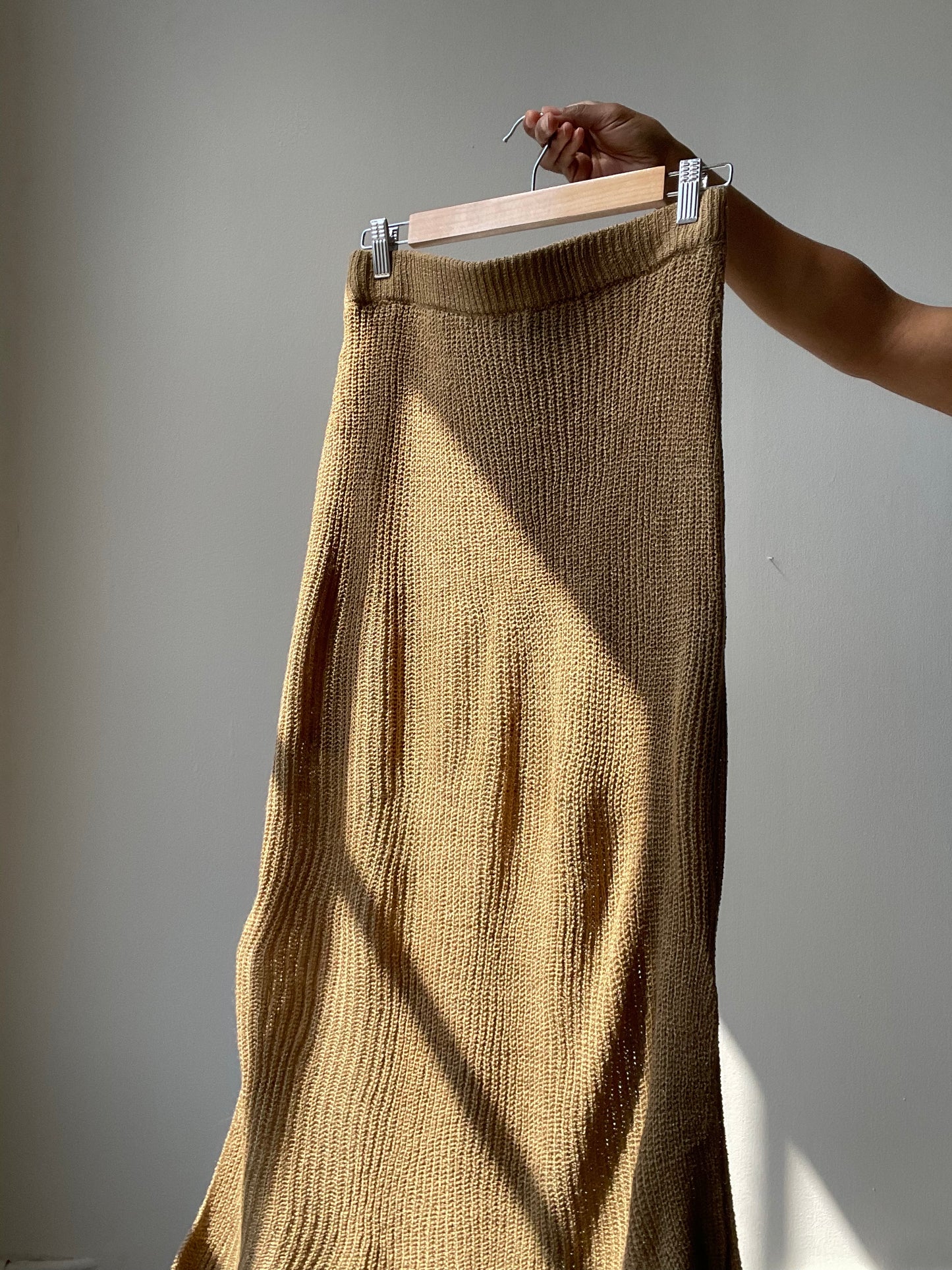 Ingrid Classic Side Slit Lightweight Sweater Skirt In Olive