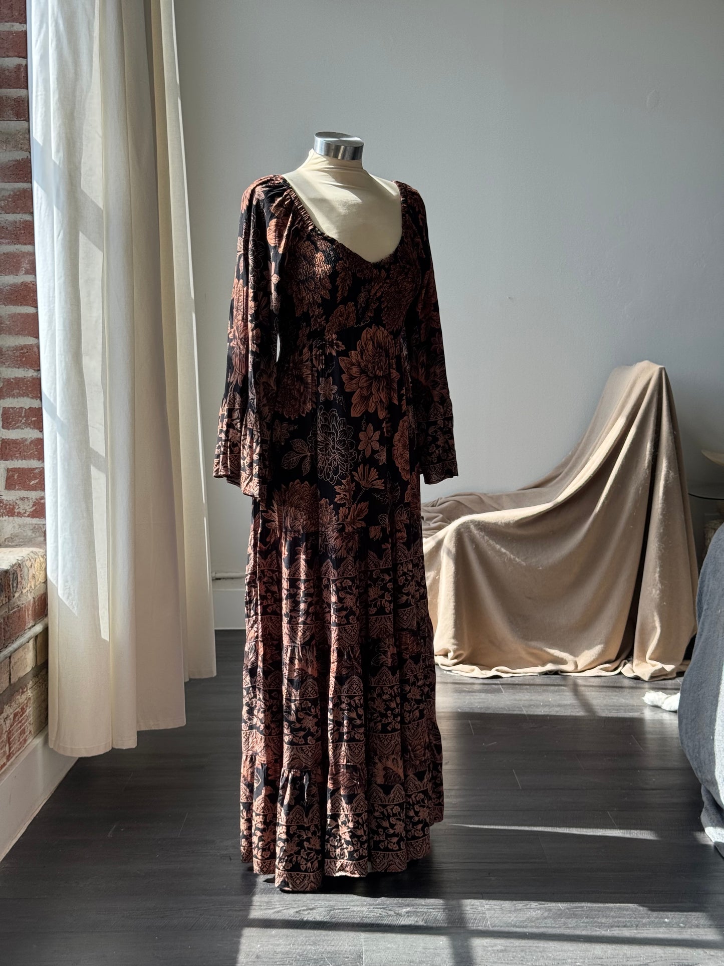 Denise Floral Maxi Dress In Fall