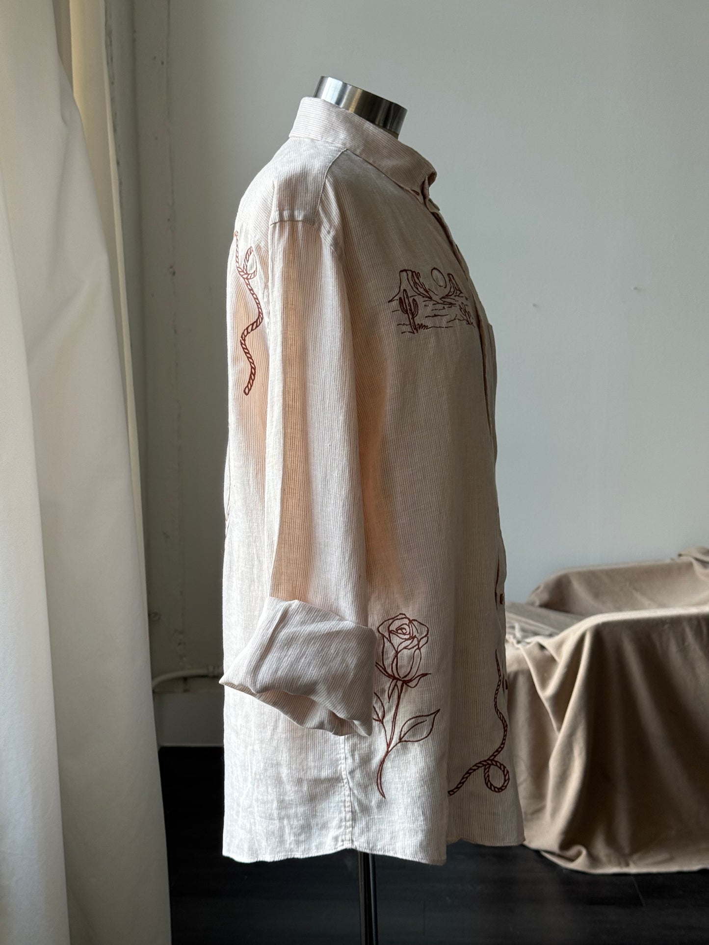 Jaxson Handcrafted Embroidered Button Down In Natural