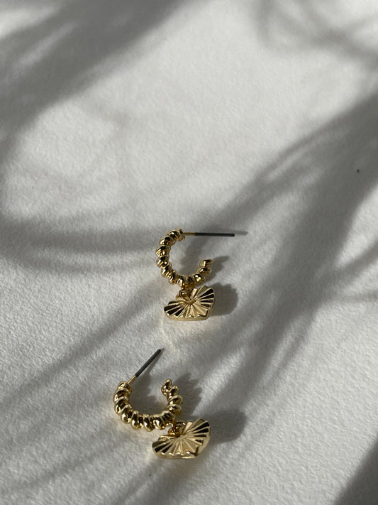 Heart Drop Sunburst Hug Hoop Earring In Gold