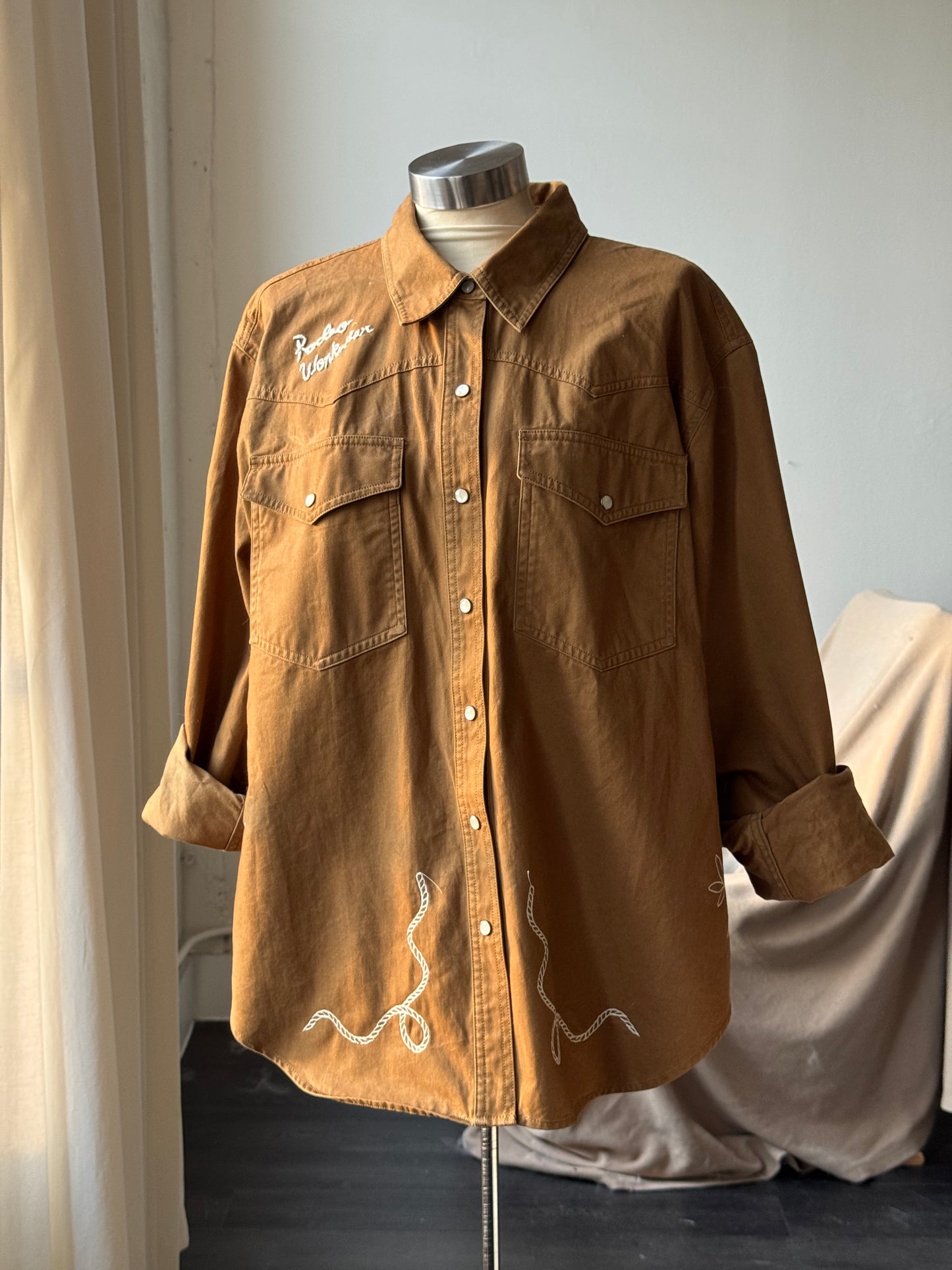 Jaxson Handcrafted Embroidered Rodeo Workwear Shacket In Coffee