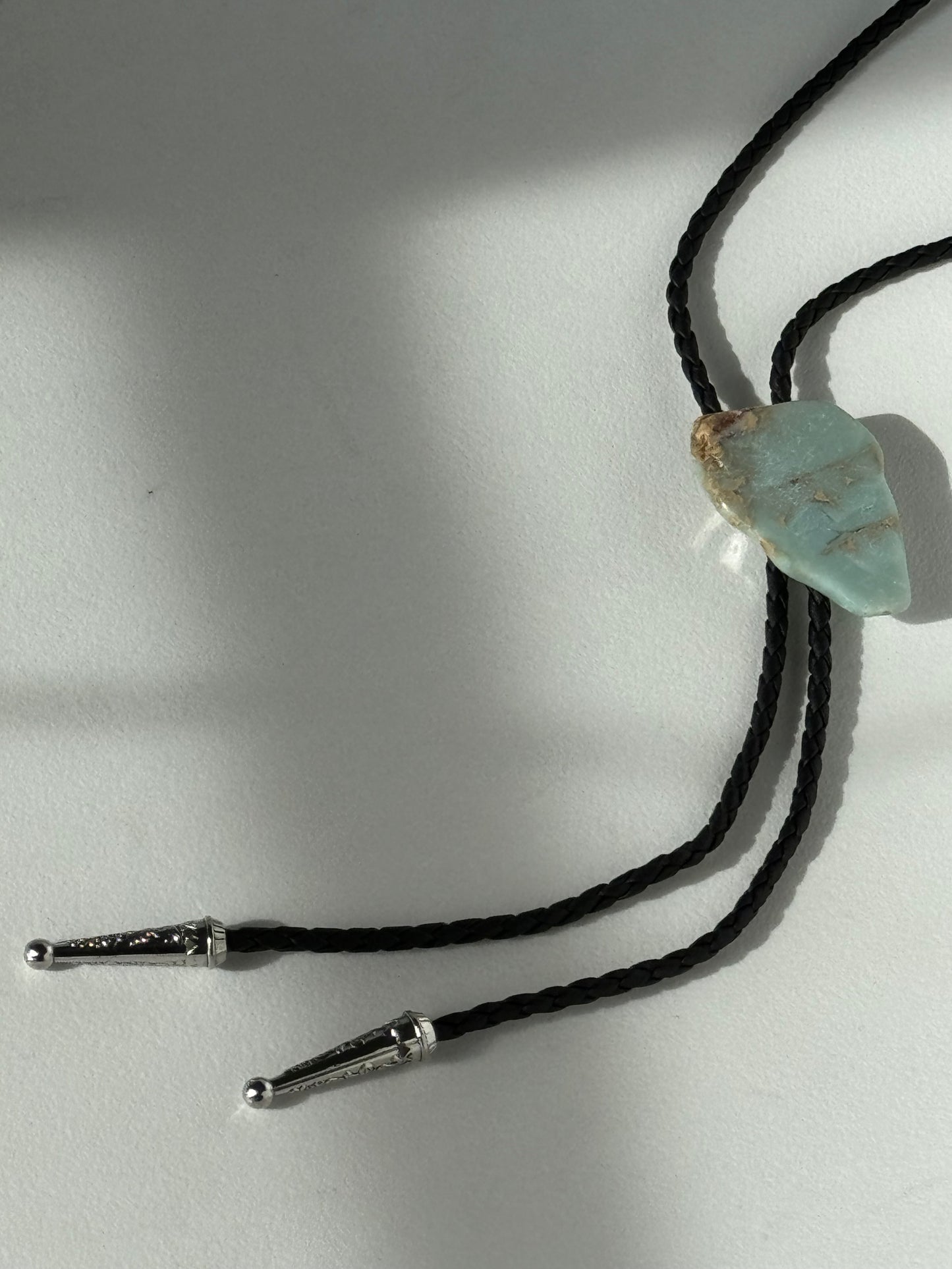 Diane Natural Gemstone Sliver Tips Bolo Tie In Aqua Terra