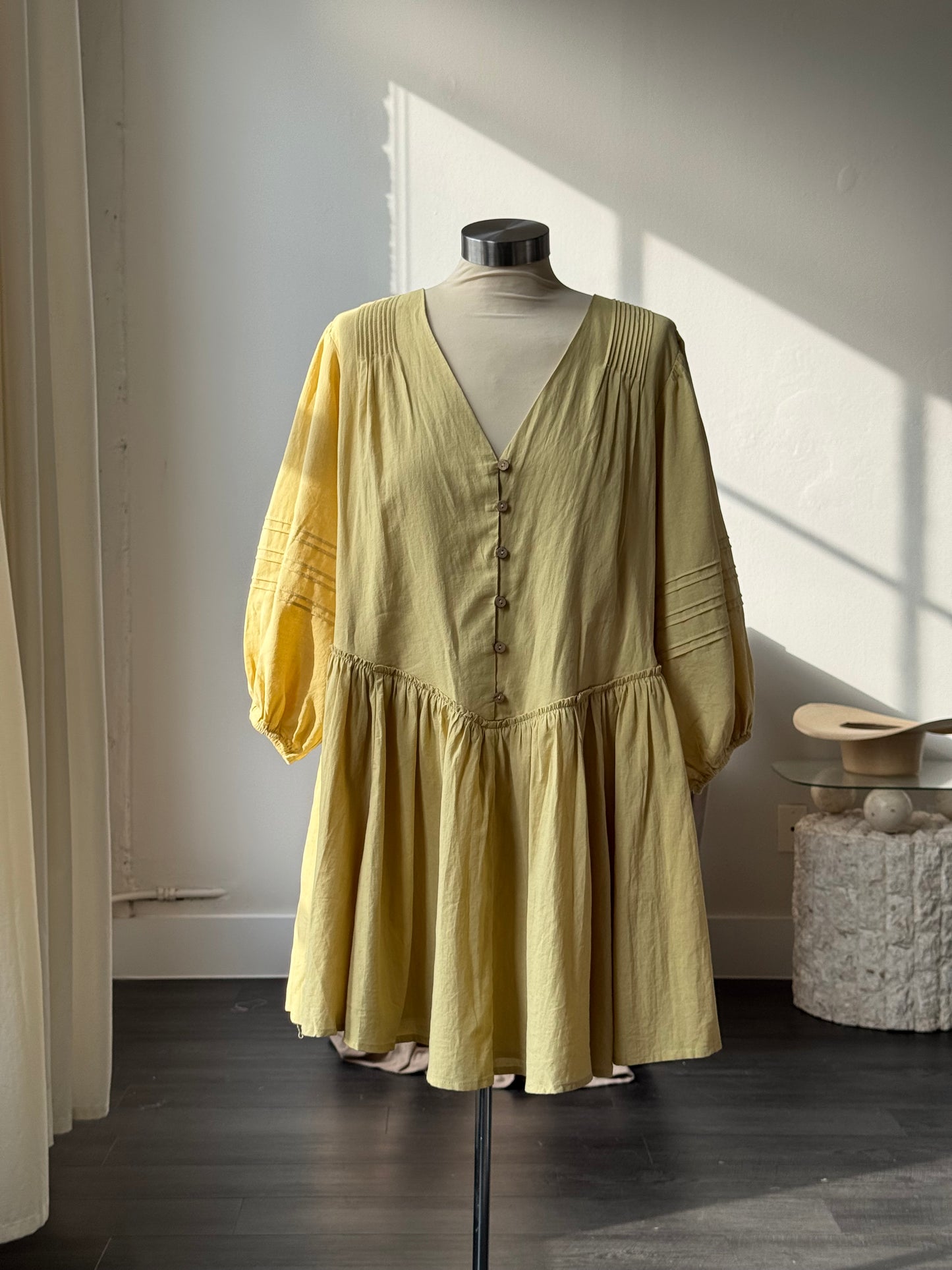 July Cotton V Neck Button Front Dress In Pistachio