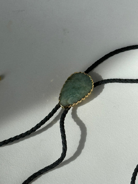Rickey Natural Gemstone Gold Tips Bolo Tie In Aquamarine