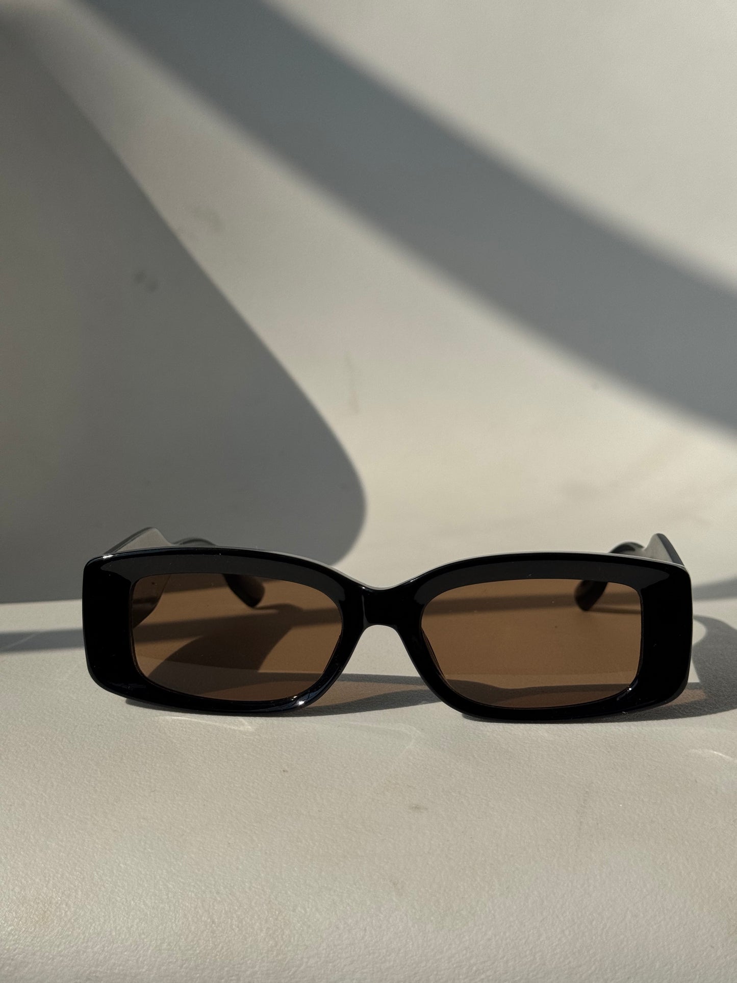 Shasta Square Double Stud Sunglasses In Brown Lens Black Frame