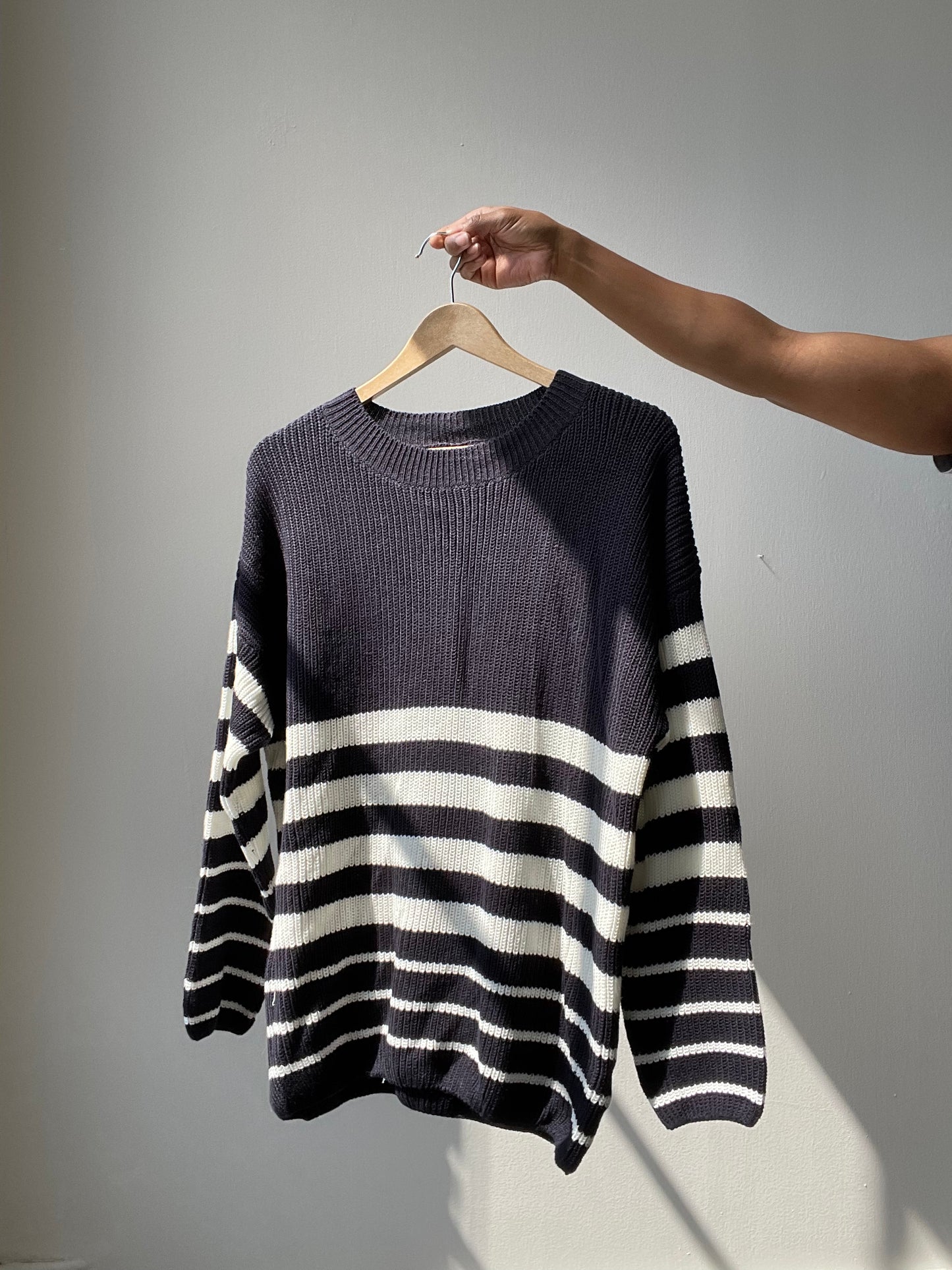 Rowlett Cotton Oversized Striped Sweater In Navy