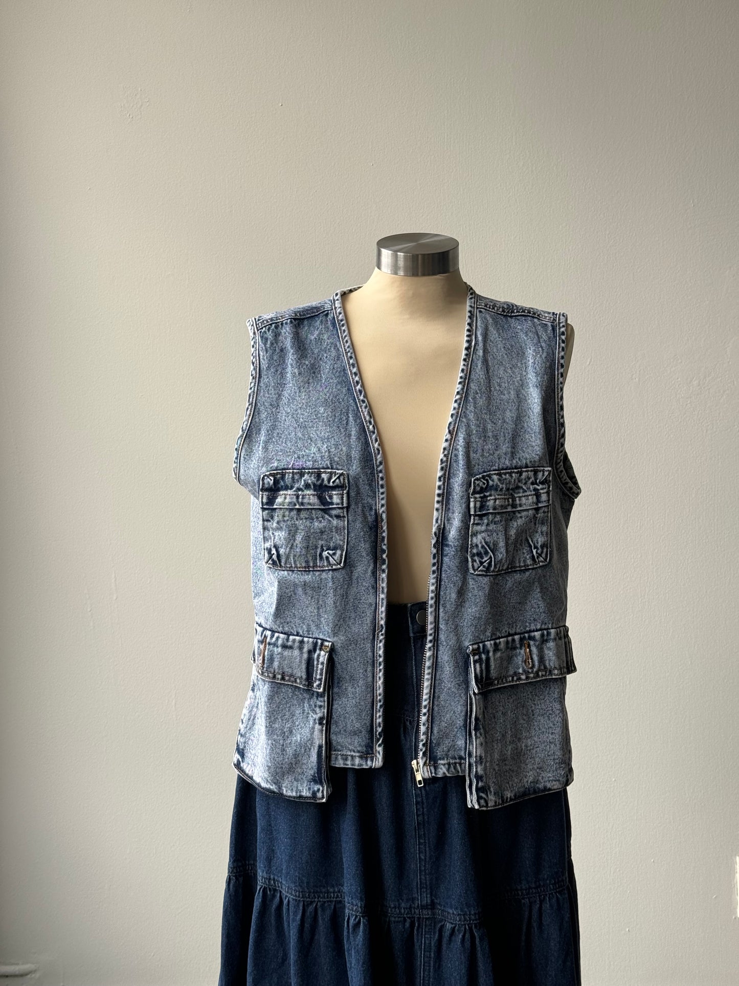 Sagan Camper Cargo Zip Front Denim Vest