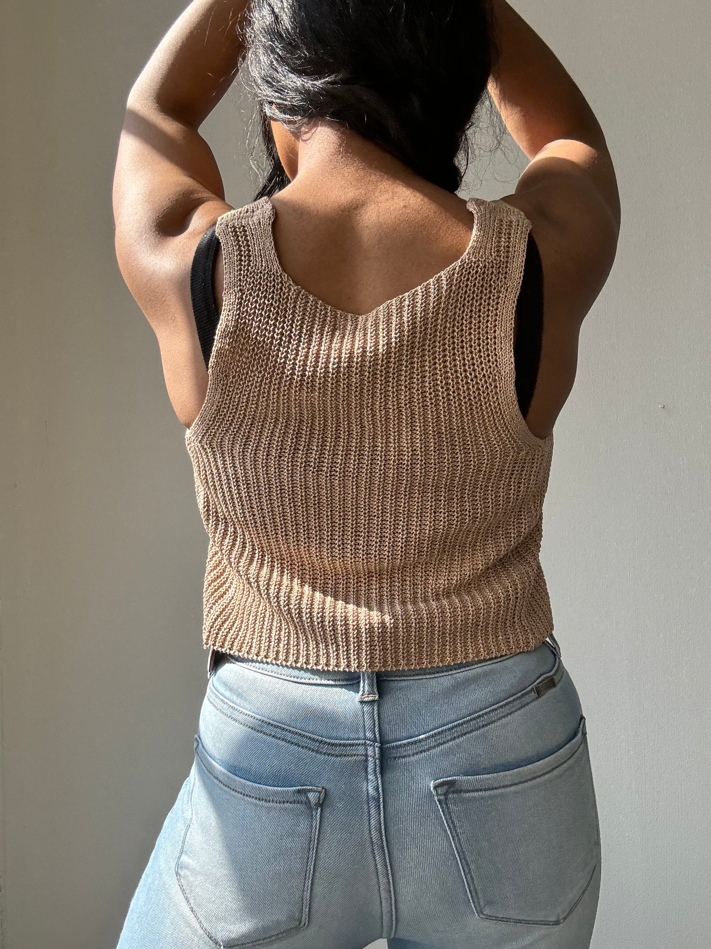 Kayla Crochet Knit Vest In Natural