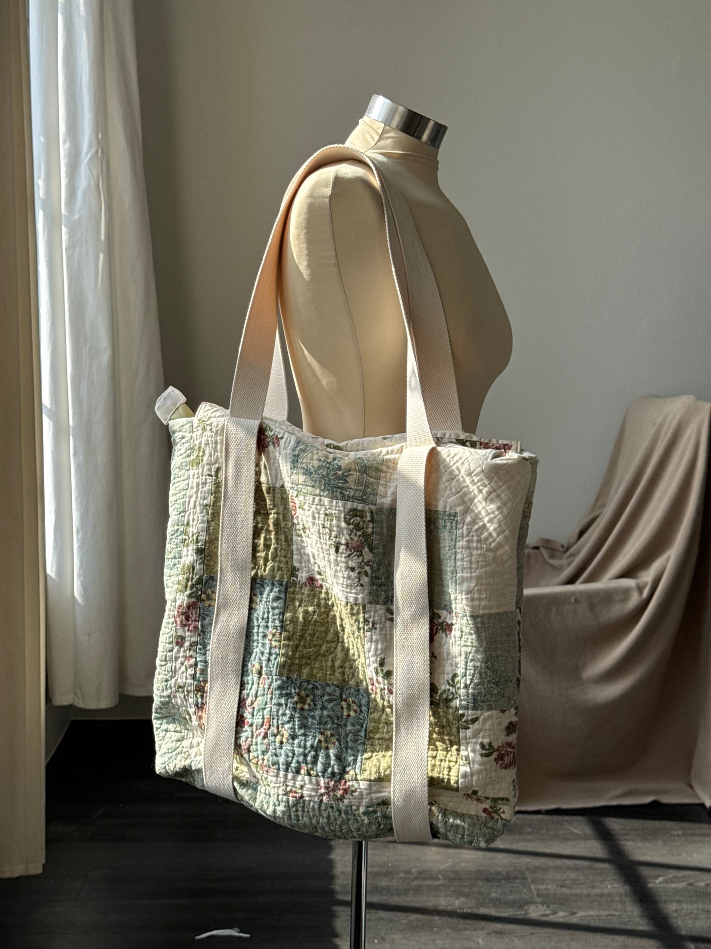 Magnus Quilted Handcrafted Cotton Tote Hat Holder Bag