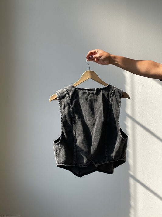 Eastwood Classic Western Acid Wash Denim Vest In Black