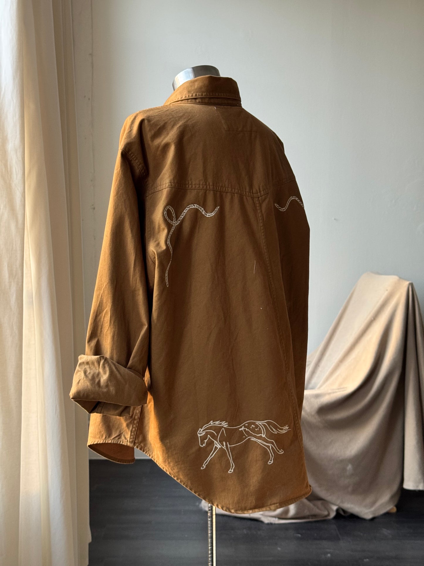 Jaxson Handcrafted Embroidered Rodeo Workwear Shacket In Coffee