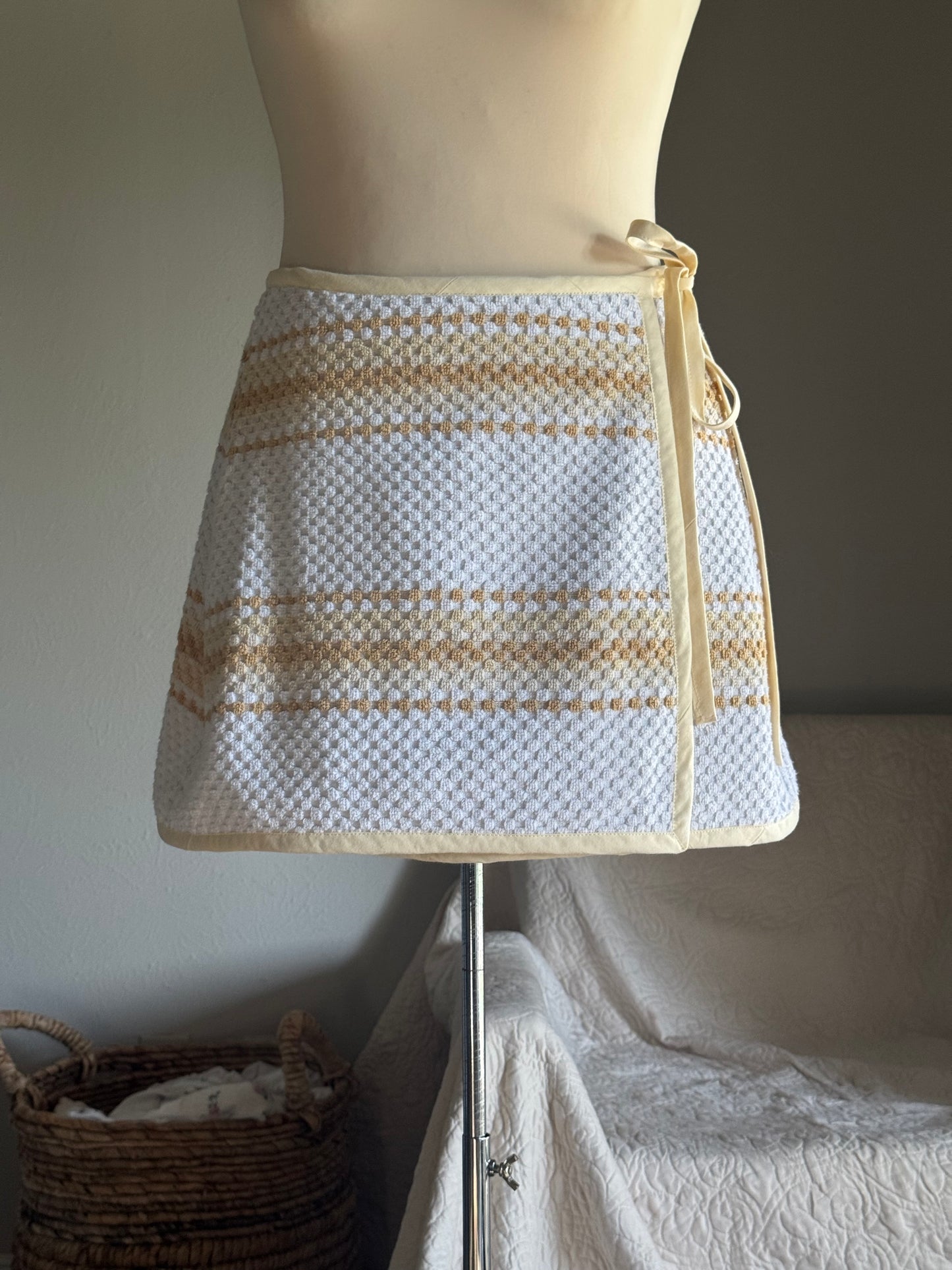 Delaney Handcrafted Towel Wrap Skirt In Vanilla