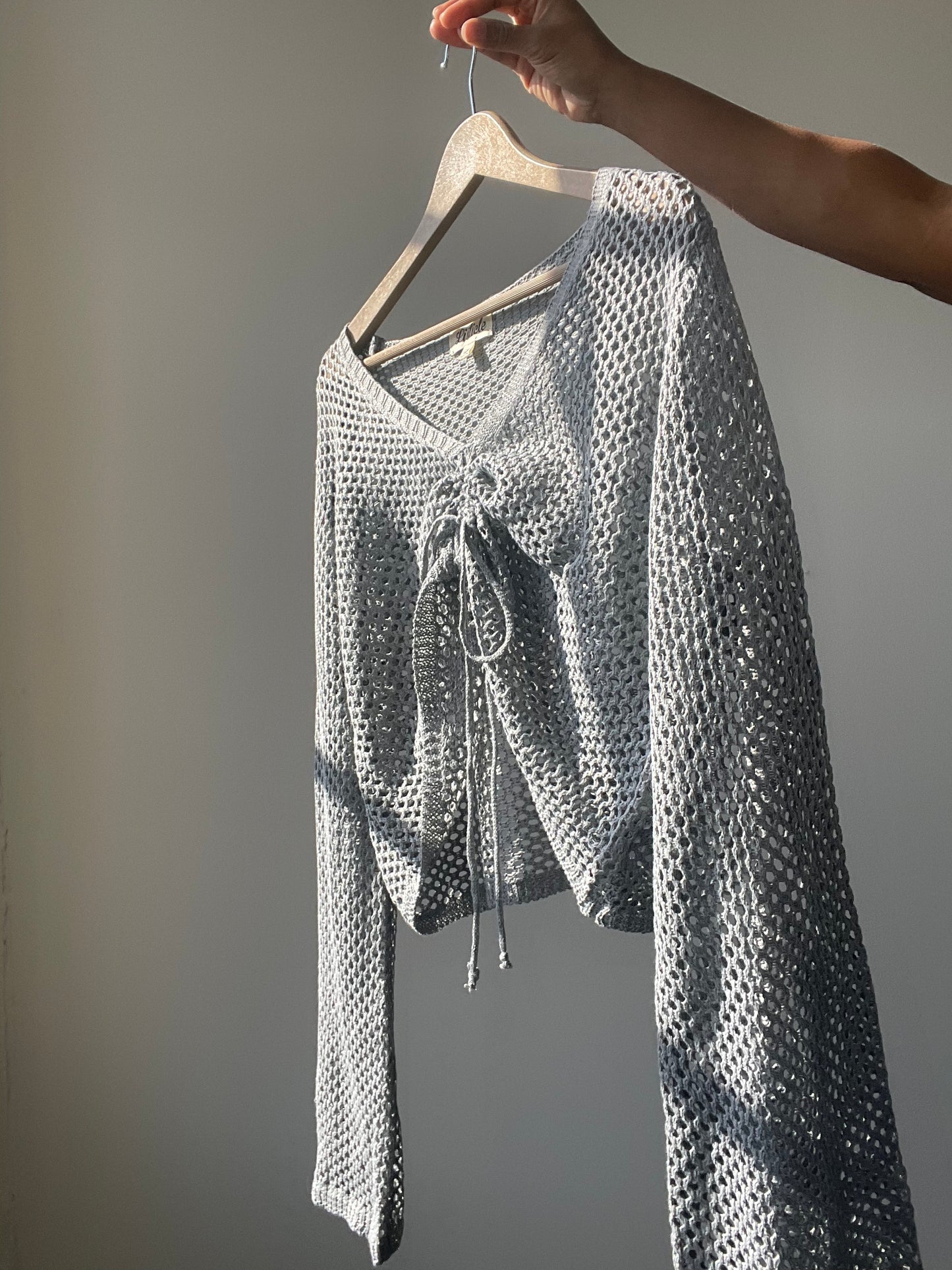 Teri Cotton Scrunch Front Crop Top In Grey