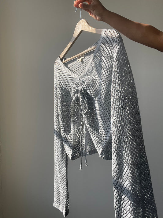 Teri Cotton Scrunch Front Crop Top In Grey