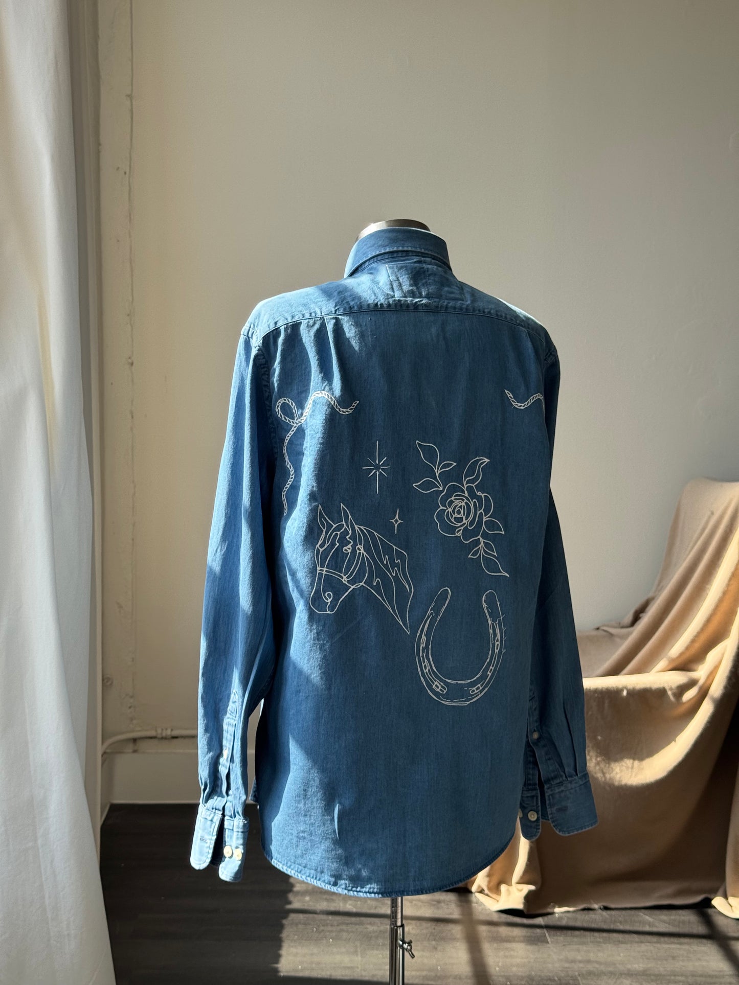 Jaxson Handcrafted Embroidered Button Down In Deep Denim