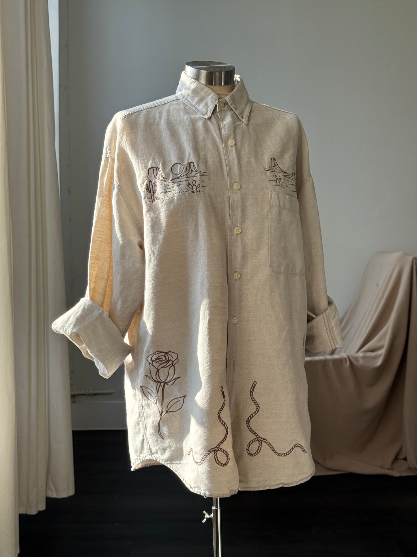 Jaxson Handcrafted Embroidered Button Down In Oatmeal
