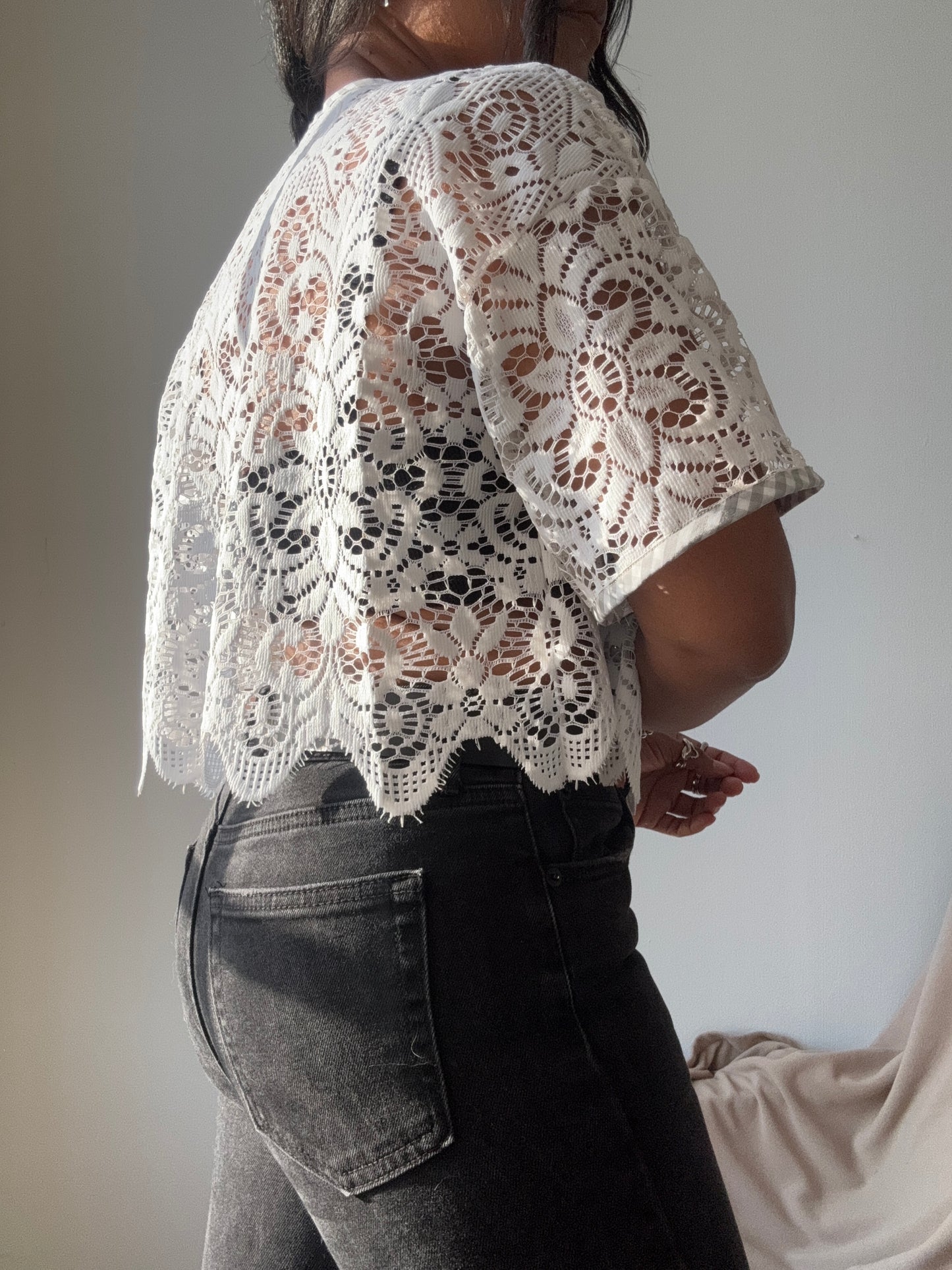 Velma Handcrafted Vintage Lace Wave Tie Top In White