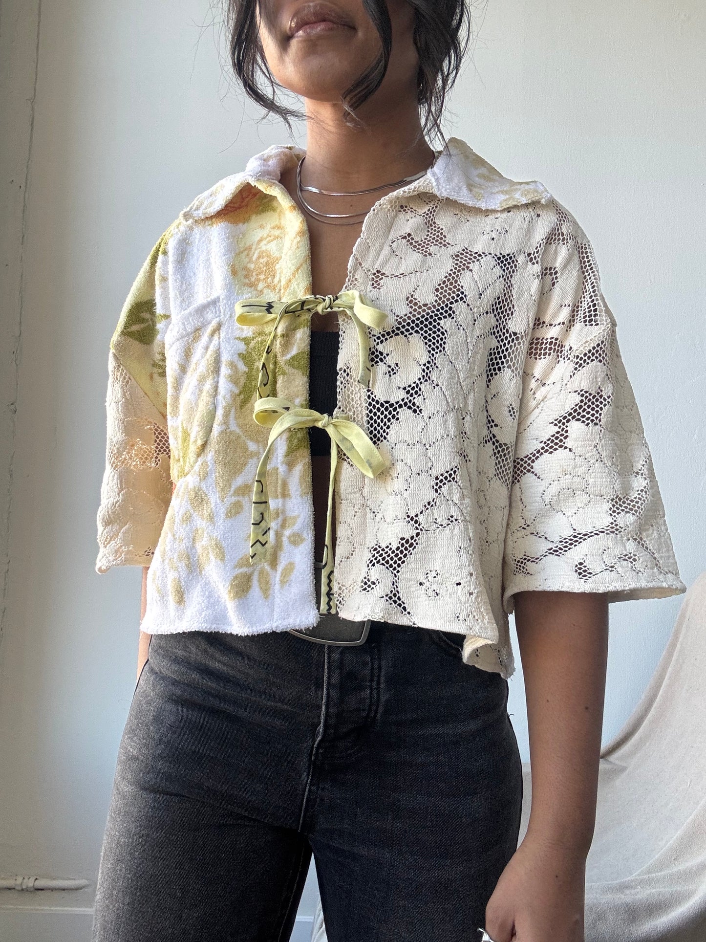 Judy Handcrafted Vintage Tie Front Short Sleeve