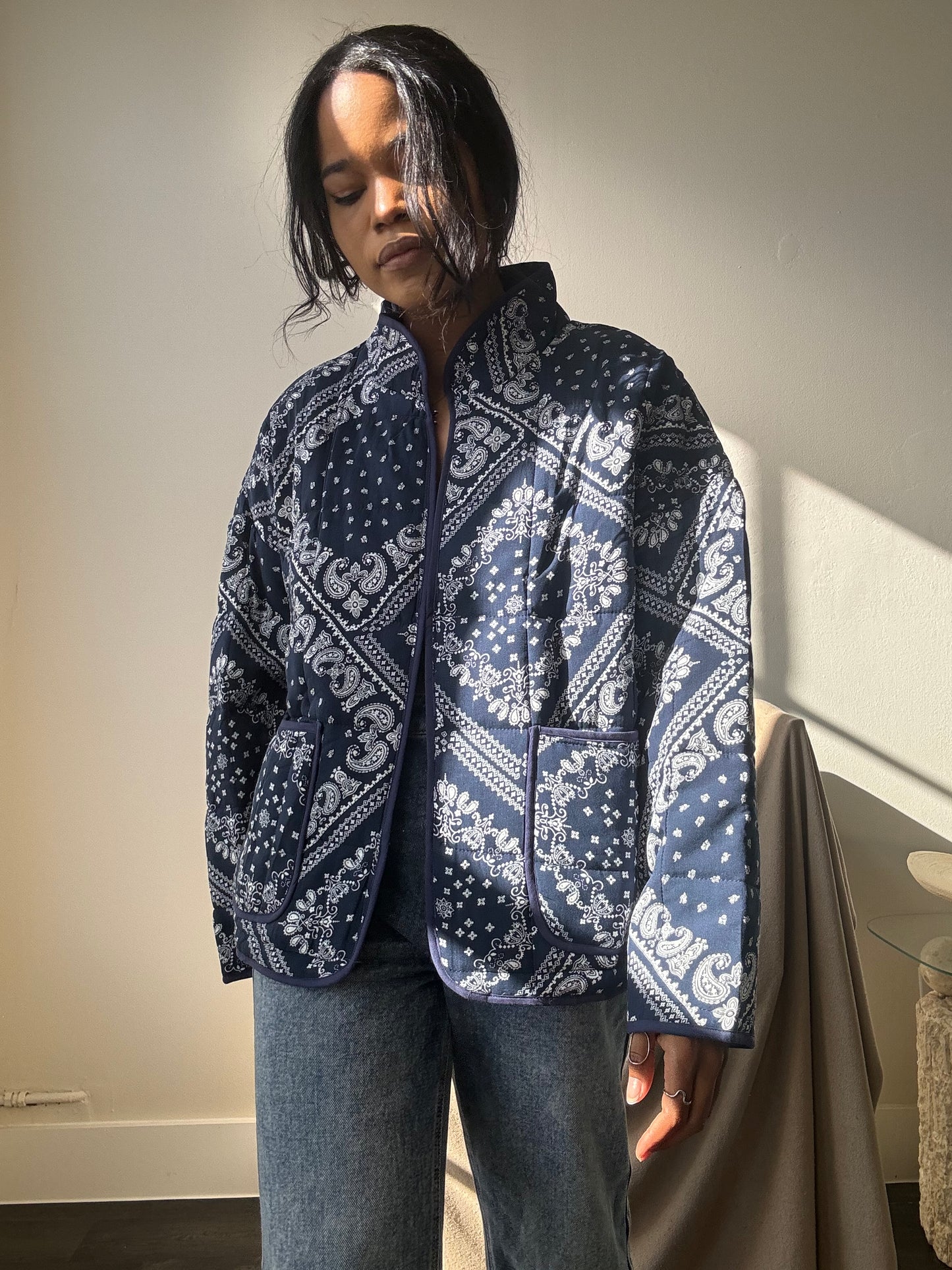 Lubbock Quilted Bandana Jacket In Navy