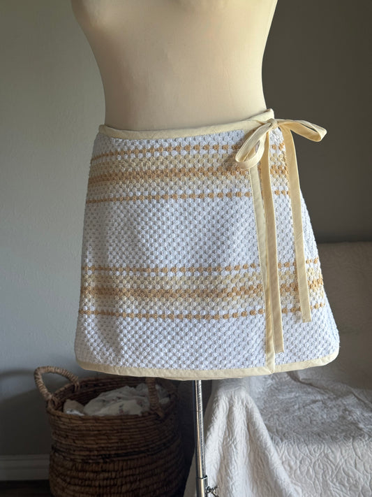 Delaney Handcrafted Towel Wrap Skirt In Vanilla