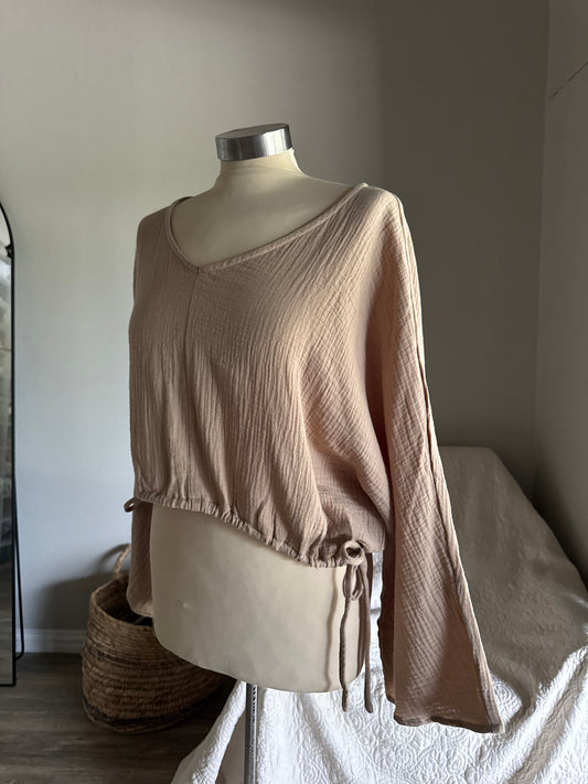 Marsha Cotton Gauze Cropped Kimono Style Top In Taupe