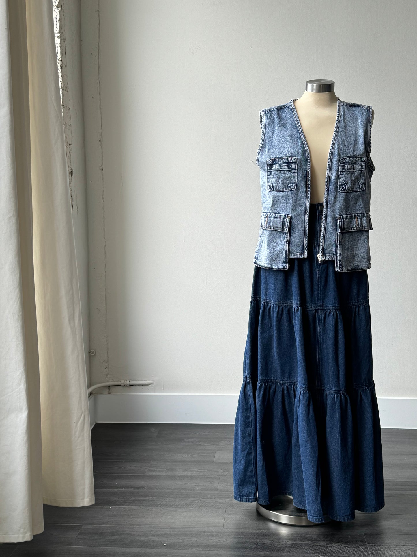 Sagan Camper Cargo Zip Front Denim Vest