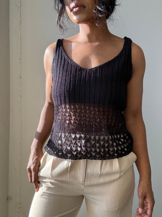 Perry Crochet Knit Tank Top In Black