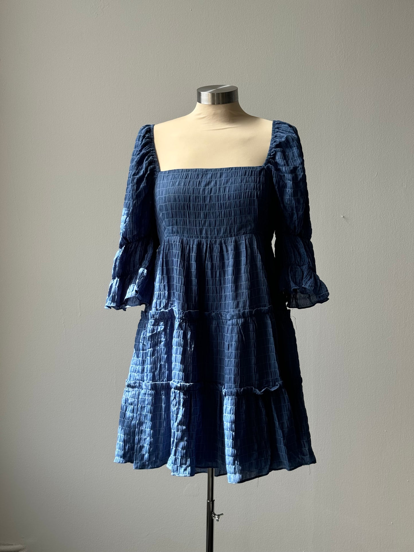 Kailey Open Back Tiered Dress In Denim Blue