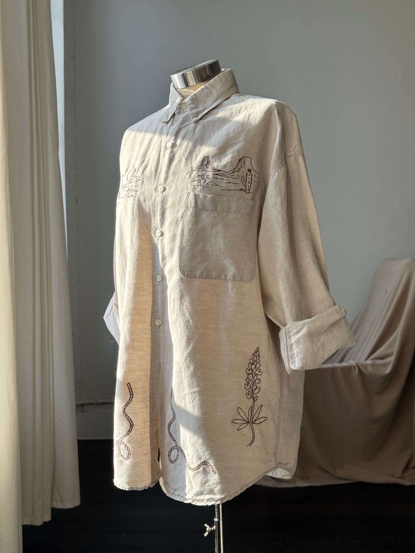 Jaxson Handcrafted Embroidered Button Down In Oatmeal