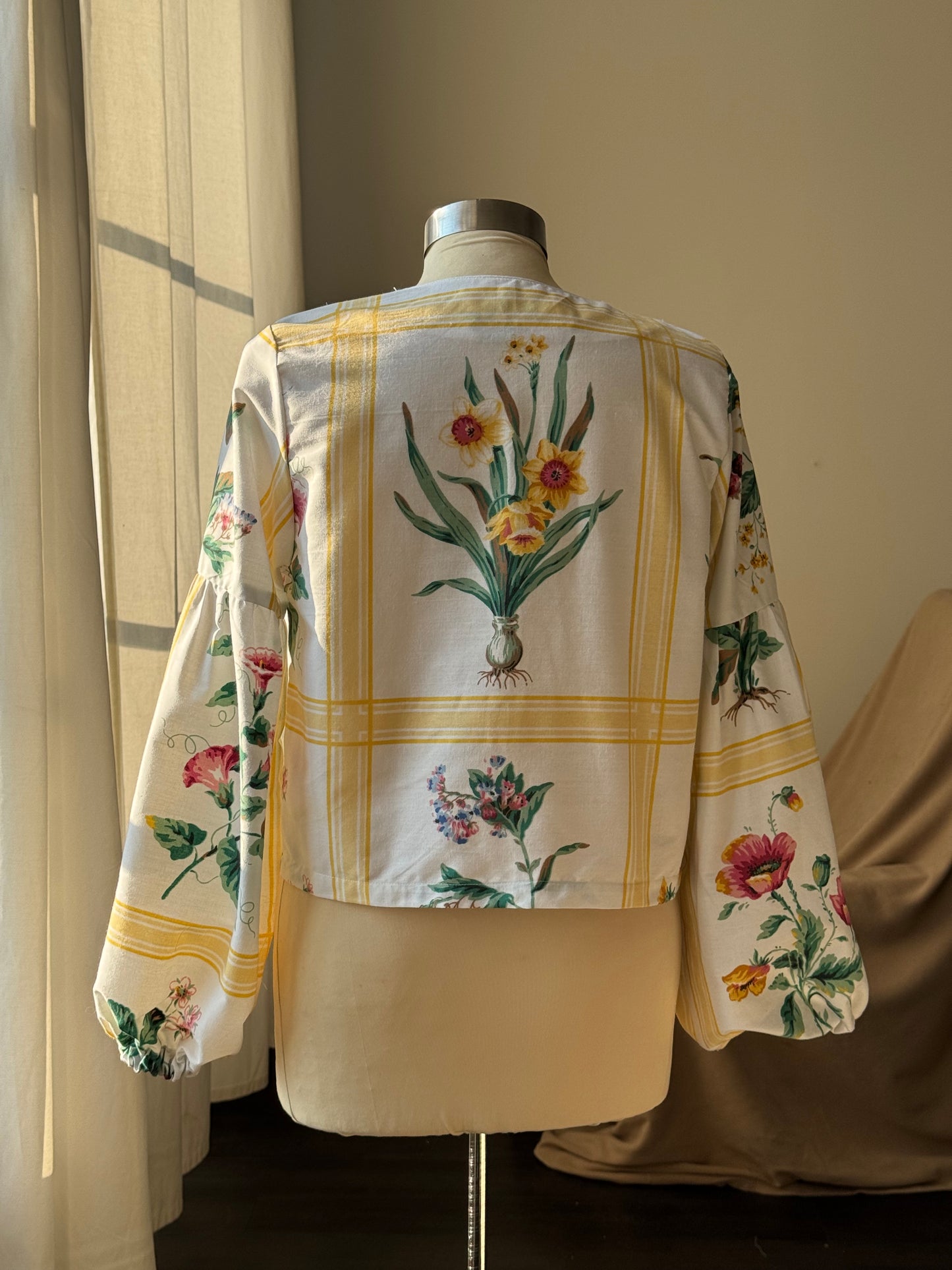 Brenda Faye Handcrafted Vintage Lantern Sleeve Tie Front Top