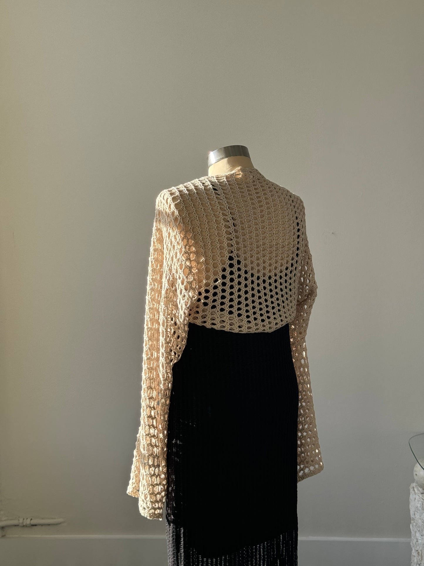 Paisley Crochet Cropped Long Sleeve Cover Up In Natural