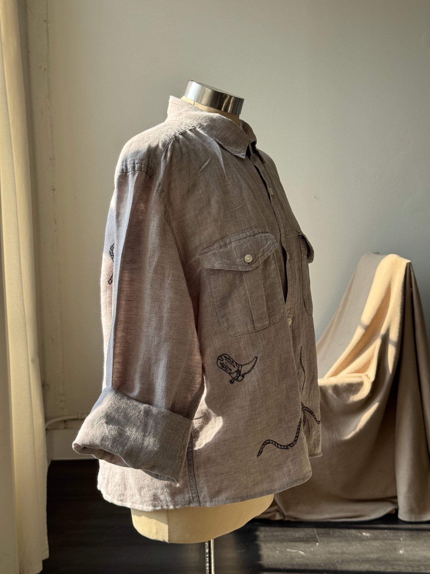 Judy Handcrafted Sad Songs Utility Shirt In Smoke