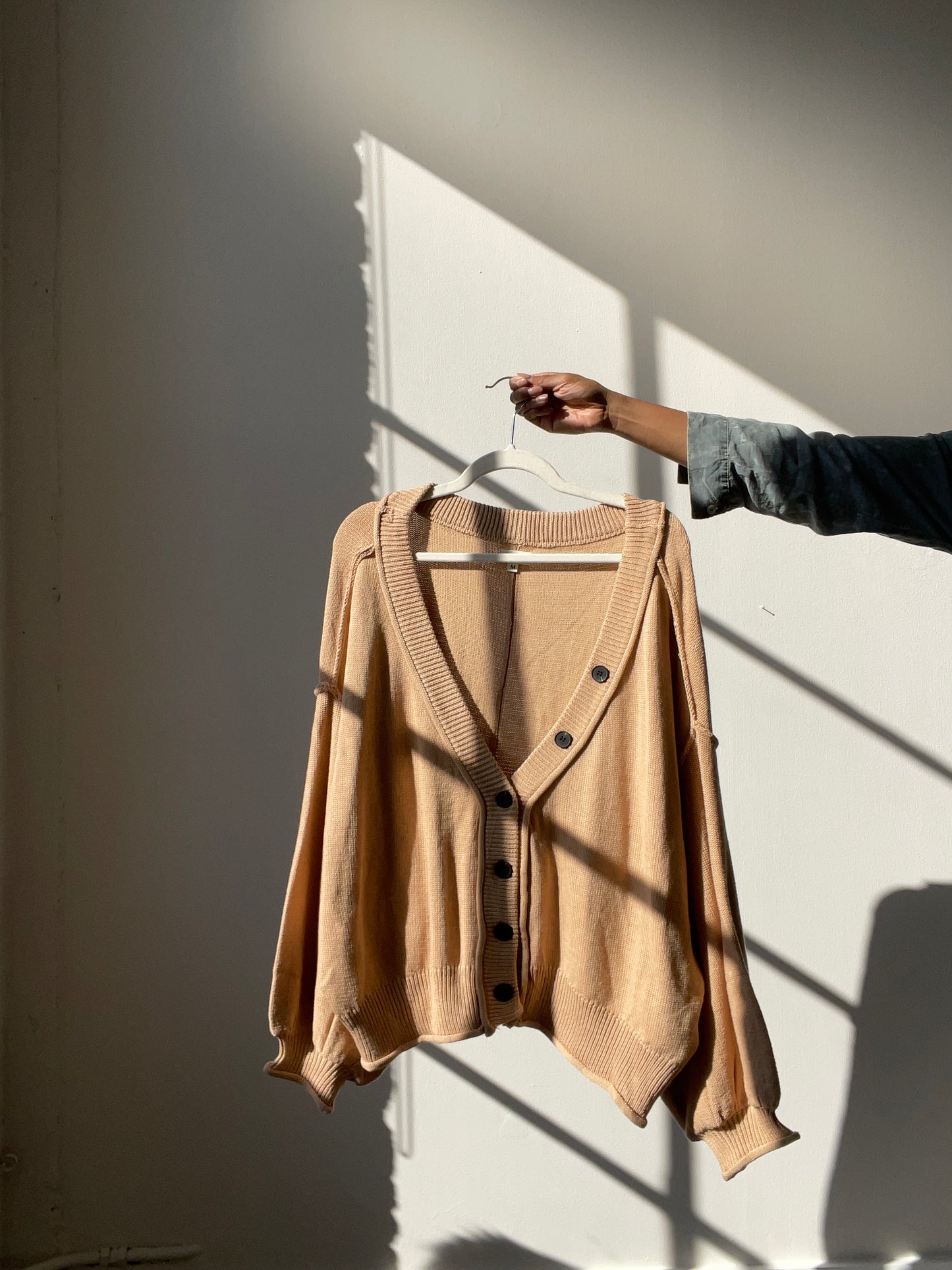 Baily Cotton Oversized Balloon Sleeve Sweater In Taupe