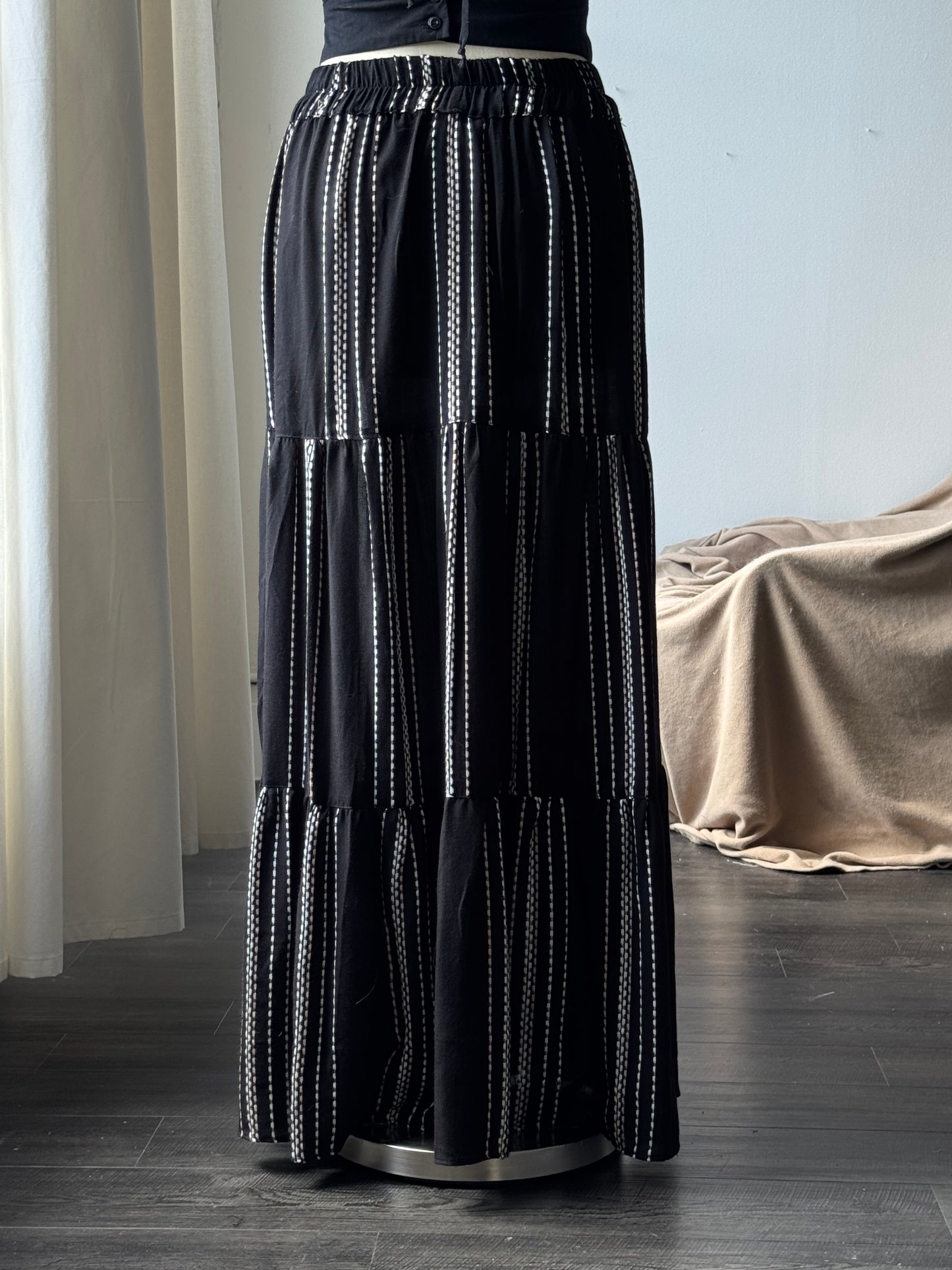Melissa Embroidered Striped Slit Maxi Skirt In Blush Black