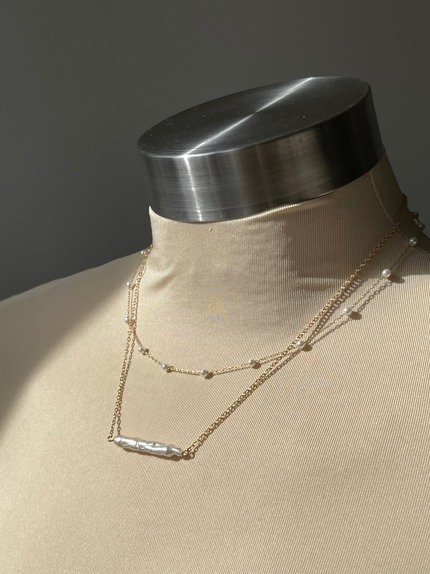 Organic Freshwater Pearl Bar Layered Pearl Bead Necklace In Gold