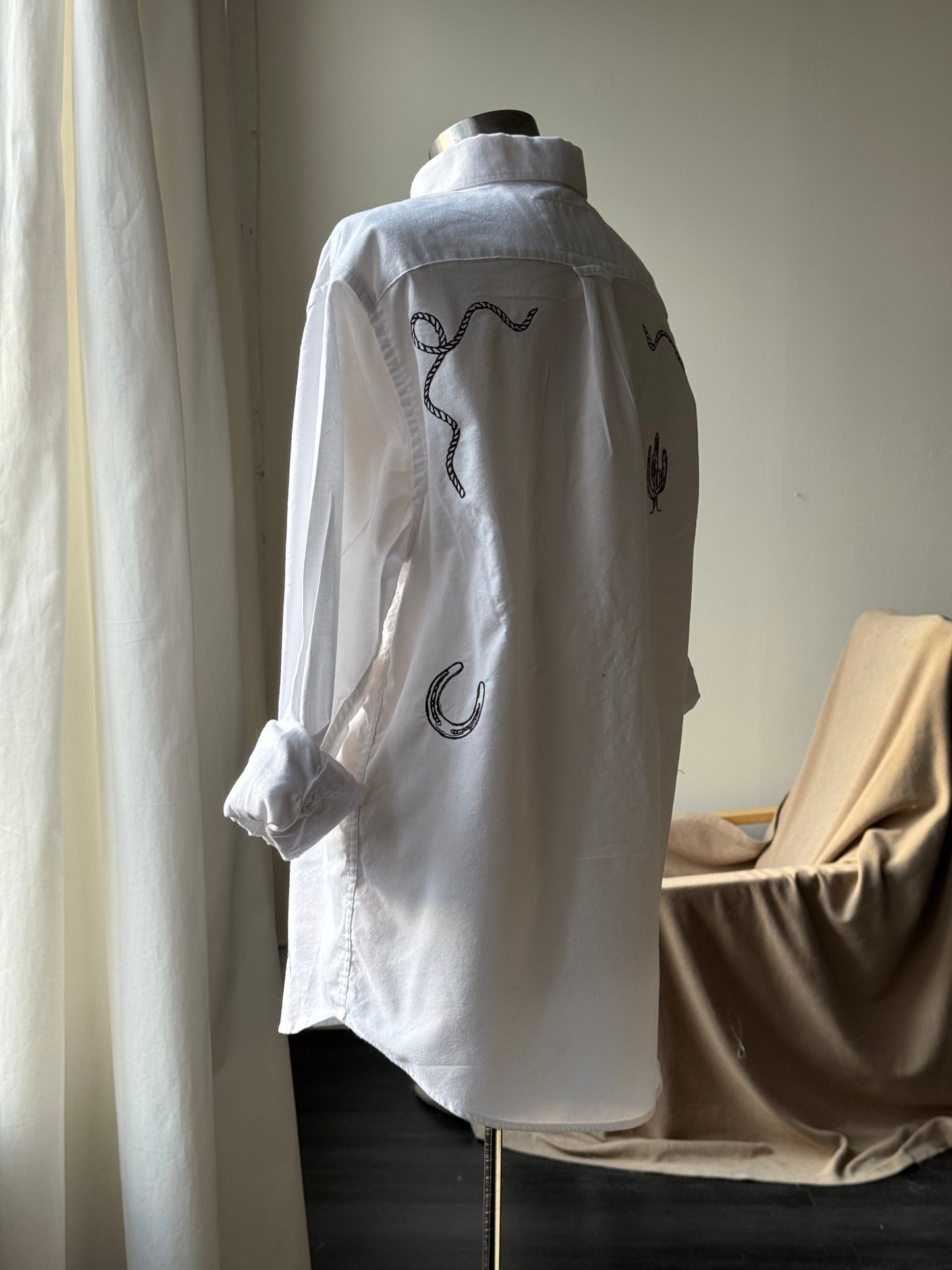 The Jaxson Handcrafted Chocolate Brown Embroidered Button Down In White