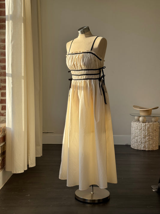 Sarah Cotton Rouged Maxi Dress In Cream