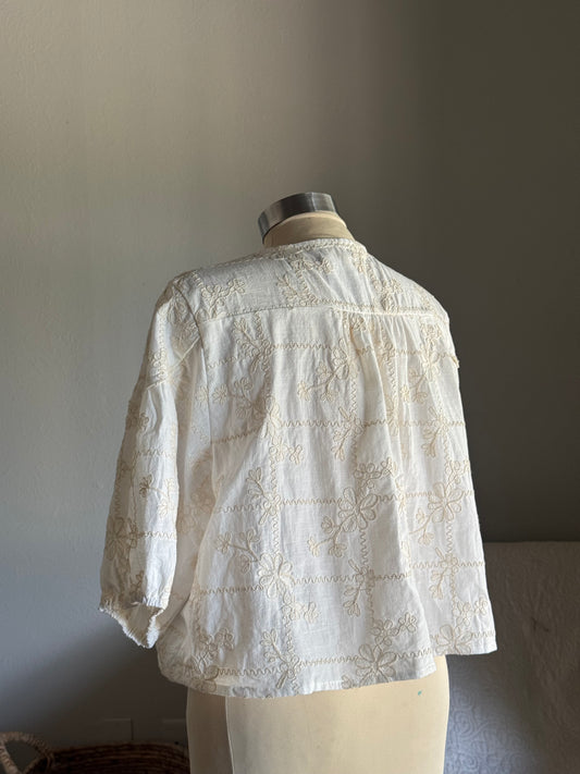 Melody Cotton Embroidered Button Front Top In Ivory