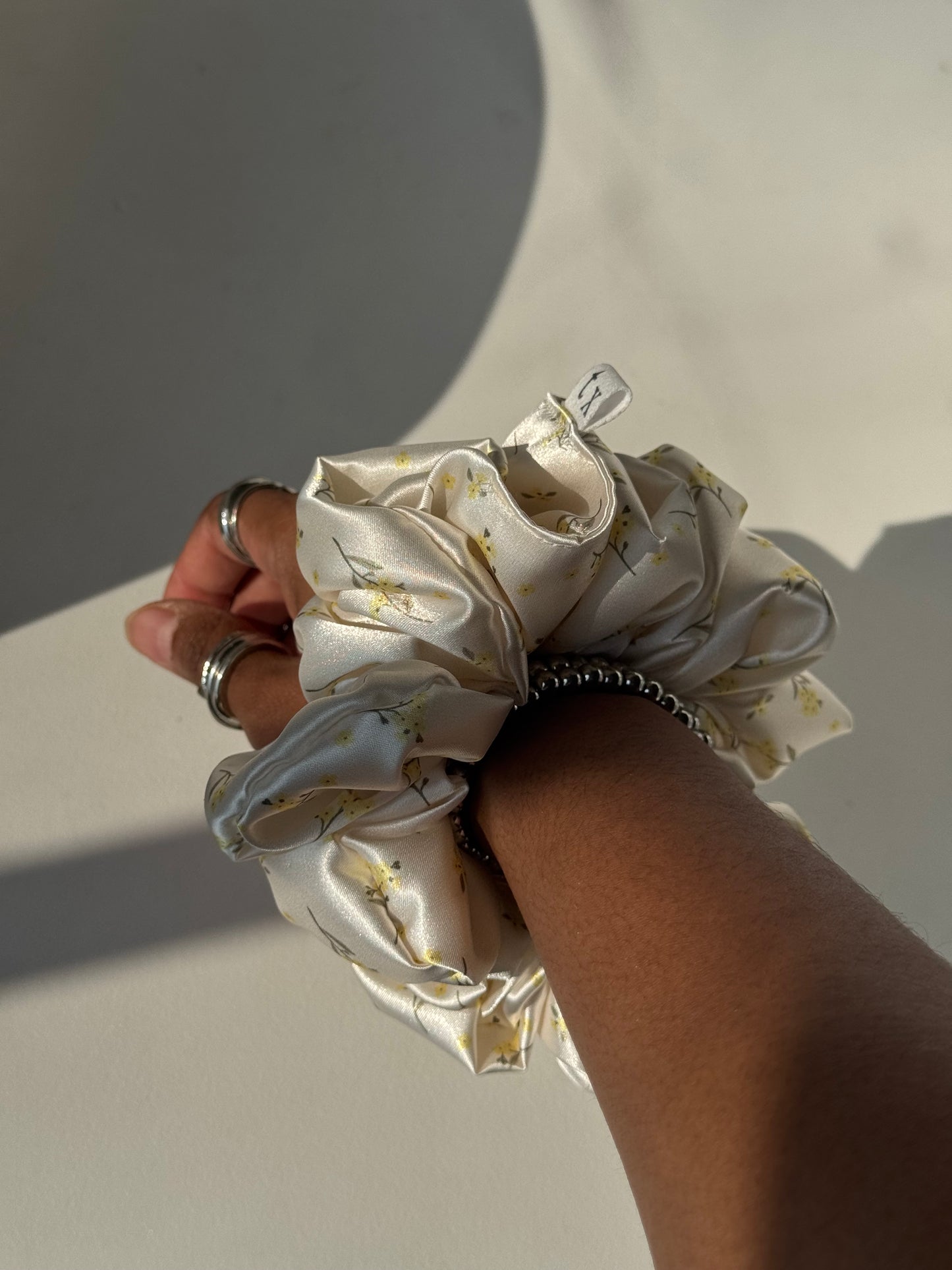 Susan Satin Handcrafted Texas Sized Scrunchie In Wild Daisies