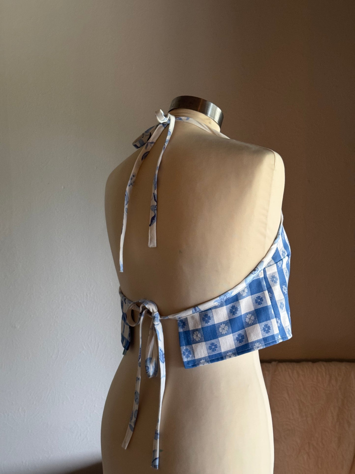 Brenda Handcrafted Vintage Halter Crop Top In Classic Gingham